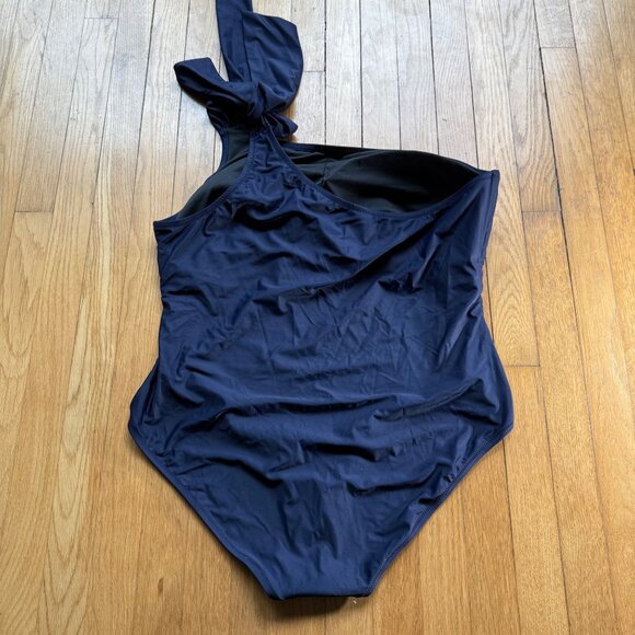 J.Crew Size 22 NEW Navy Blue Bow Tie One-Shoulder One-Piece Bathing Swimsuit - Picture 12 of 12